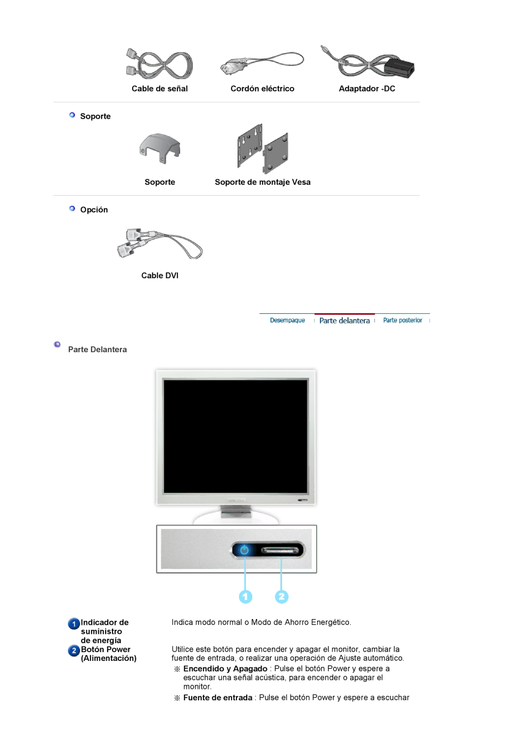 Samsung 173P PLUS, 193P plus manual Parte Delantera 