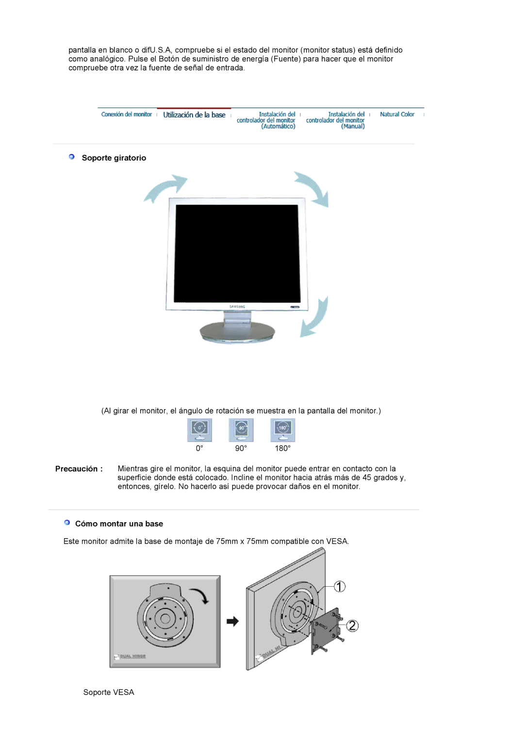 Samsung 193P plus, 173P PLUS manual Soporte giratorio, Cómo montar una base 