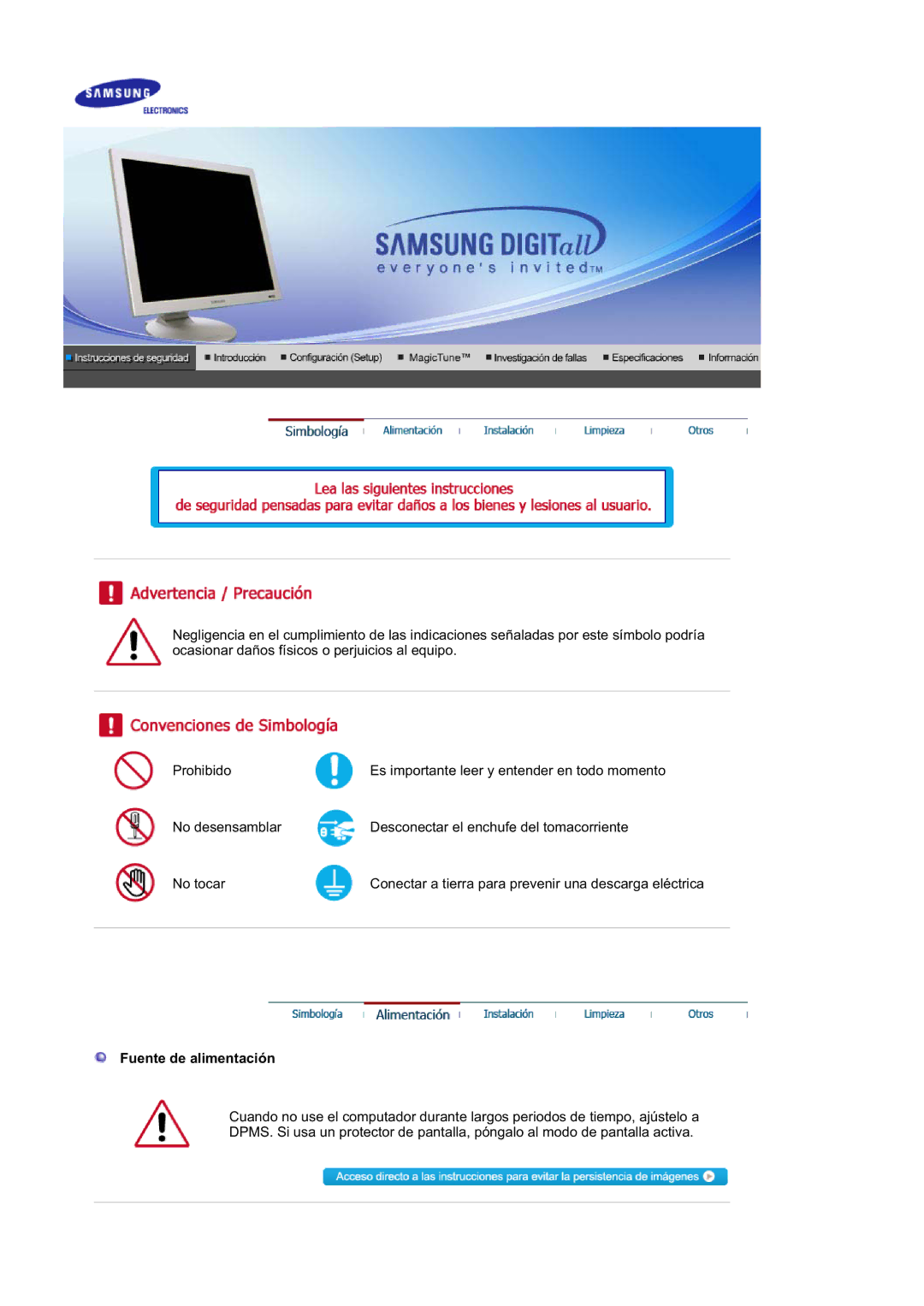 Samsung 193P plus, 173P PLUS manual Fuente de alimentación 