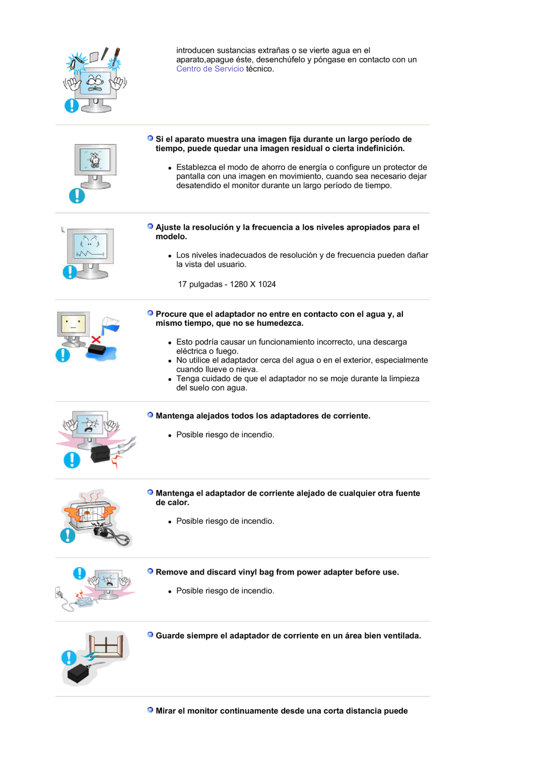 Samsung 193P plus, 173P PLUS manual Mantenga alejados todos los adaptadores de corriente 