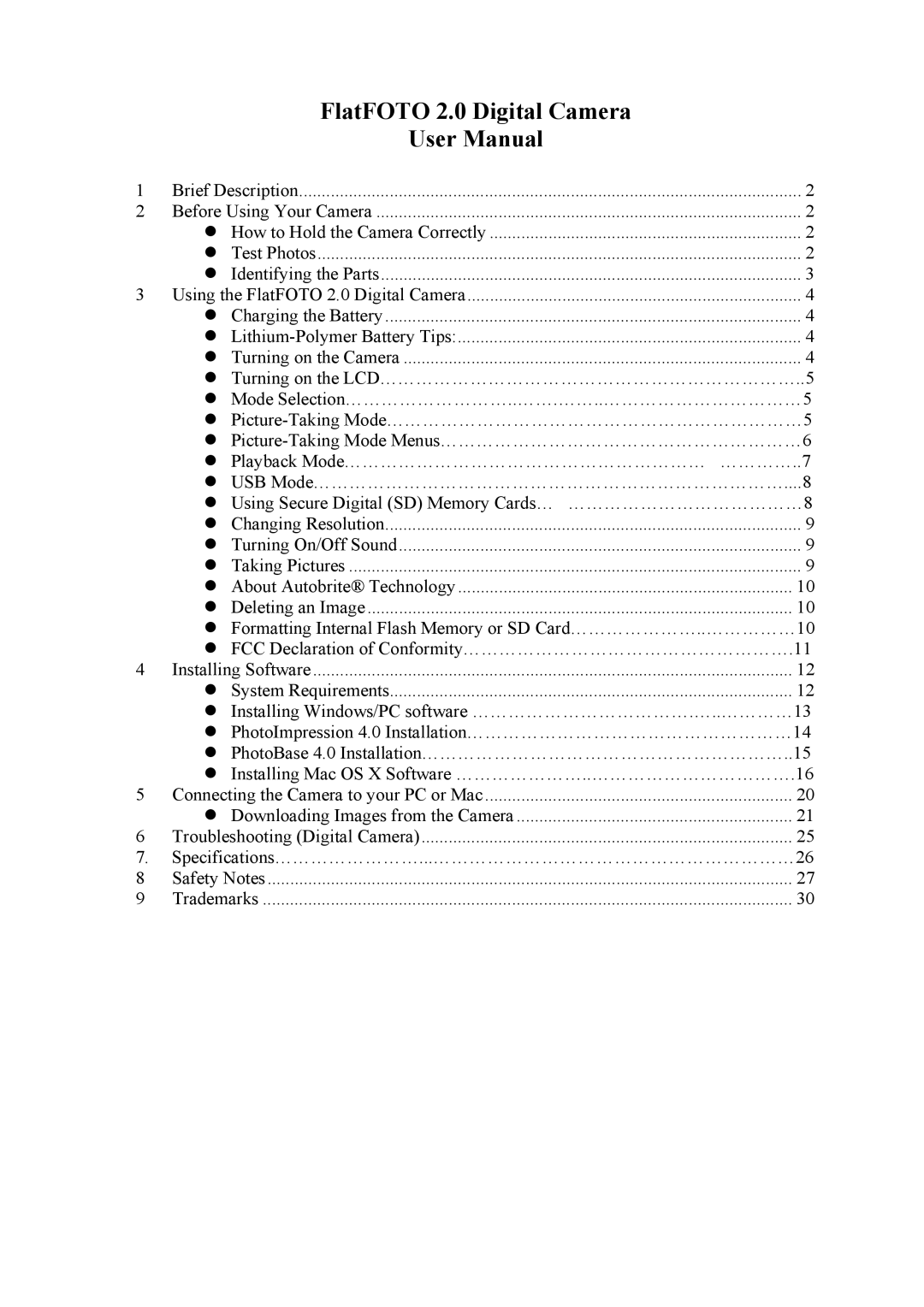 Samsung user manual FlatFOTO 2.0 Digital Camera 