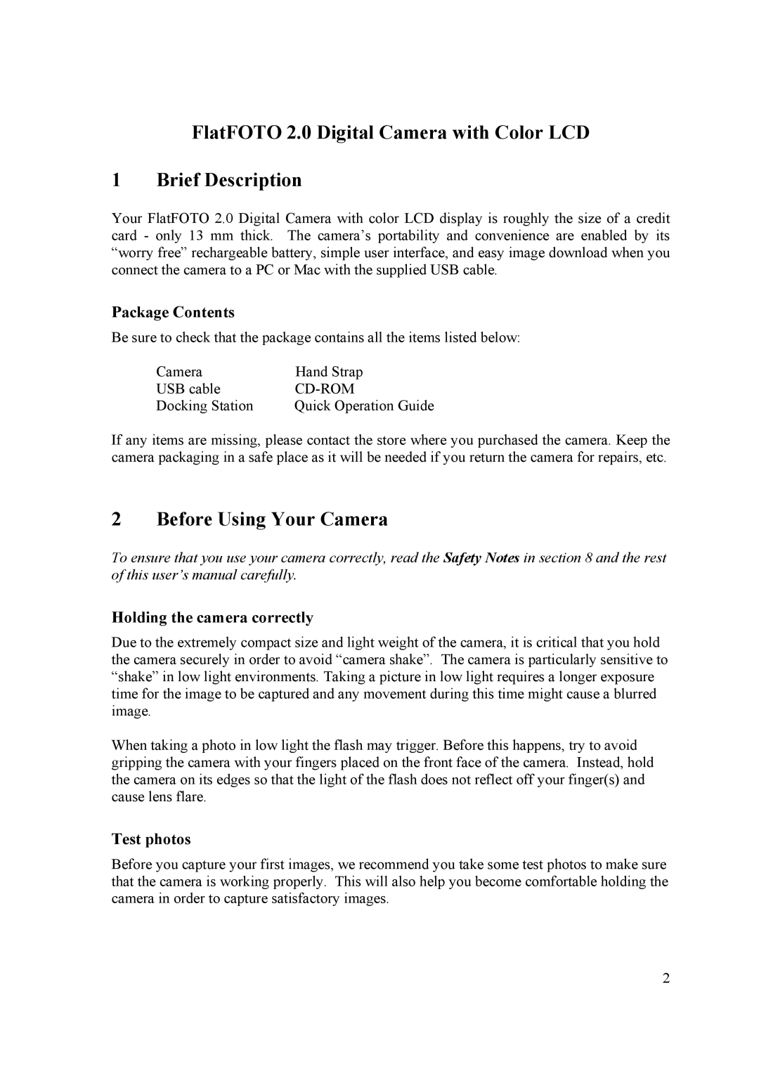 Samsung 2 user manual Before Using Your Camera, Package Contents, Holding the camera correctly, Test photos 