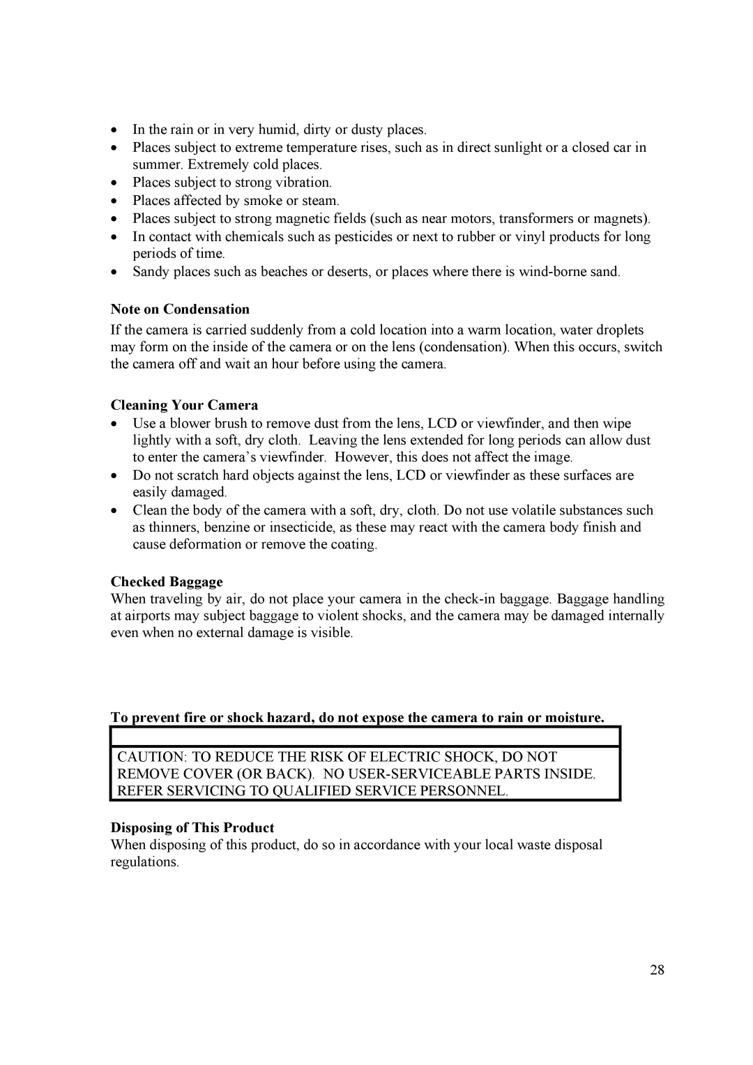 Samsung 2 user manual Cleaning Your Camera, Checked Baggage 