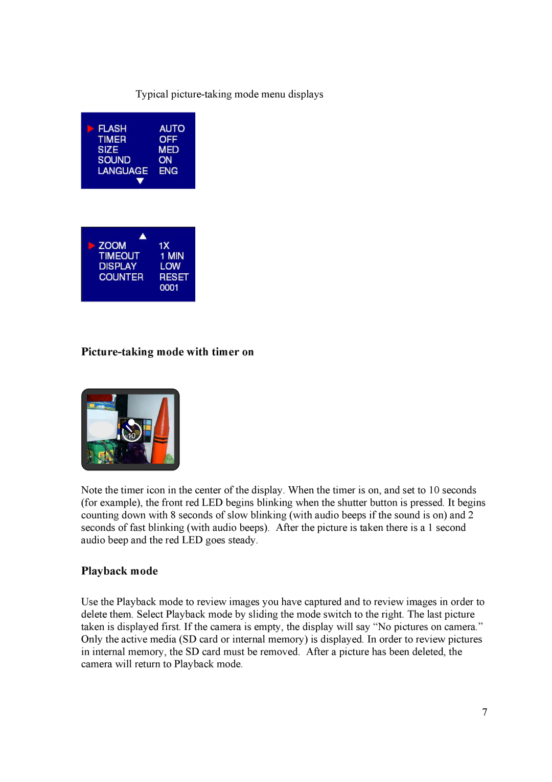 Samsung 2 user manual Picture-taking mode with timer on Playback mode 