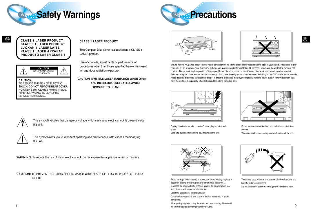 Samsung 20041112182436906 instruction manual Safety Warnings Precautions 