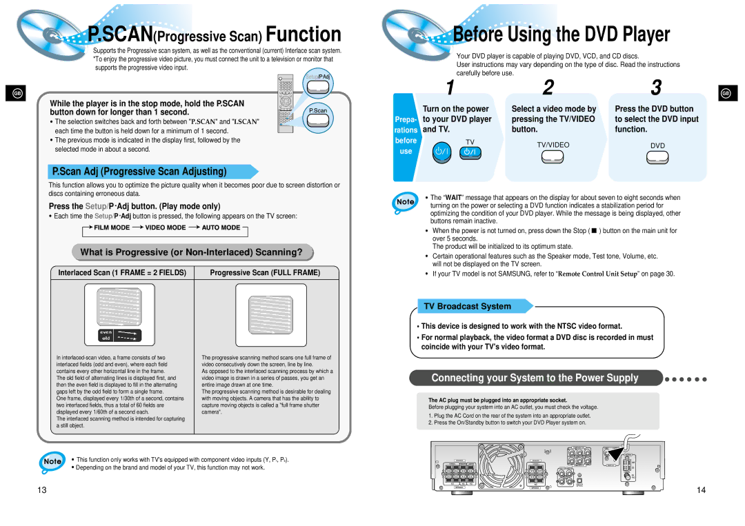 Samsung 20041112182436906 Connecting your System to the Power Supply, Press the Setup/P .Adj button. Play mode only 