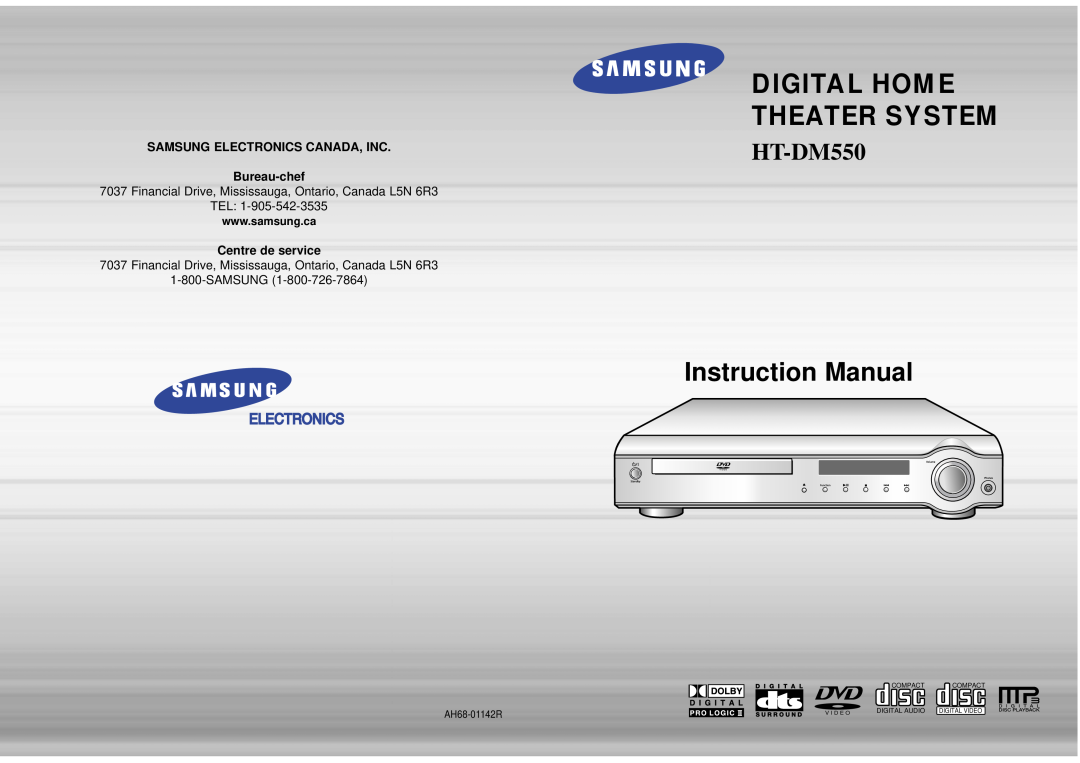 Samsung 20041112183630062 instruction manual SAMSUNG ELECTRONICS CANADA, INC Bureau-chef, Tel, Centre de service, HT-DM550 