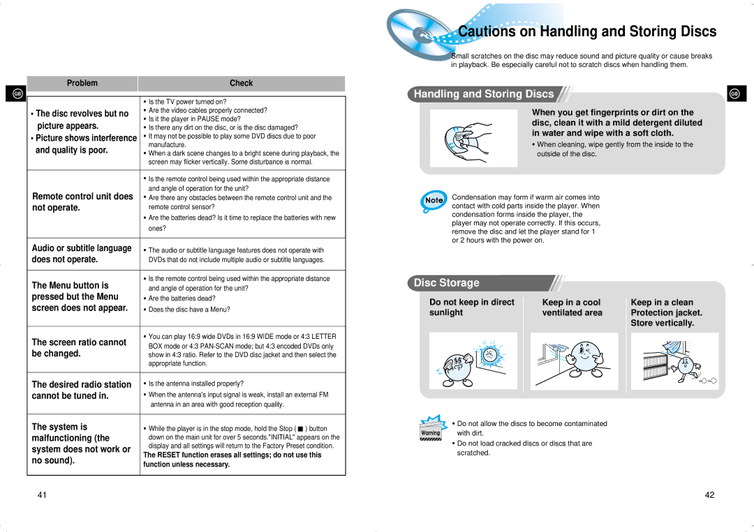 Samsung 20041112184341515 instruction manual Handling and Storing Discs, Disc Storage 