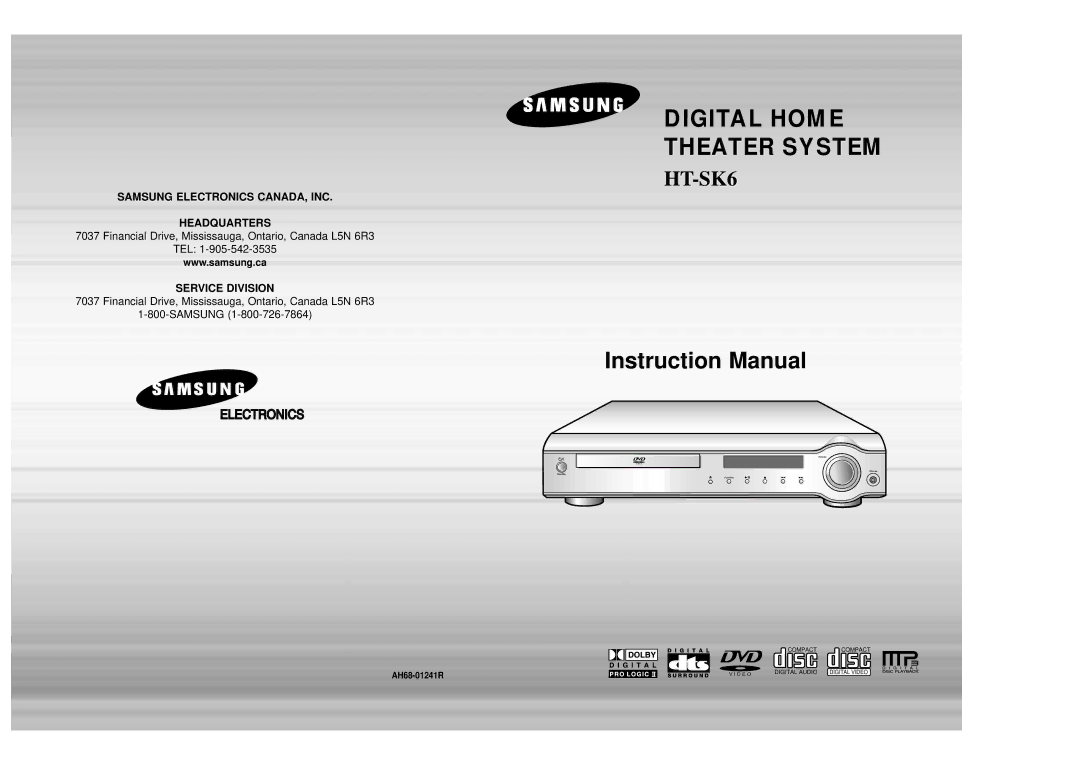 Samsung 20041112184518765 instruction manual Digital Home Theater System, AH68-01241R 