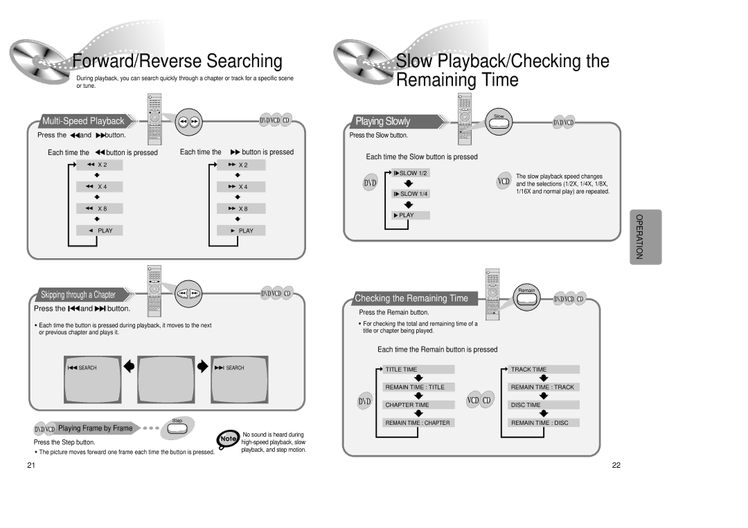 Samsung 20041112184518765 instruction manual Multi-Speed Playback, Checking the Remaining Time, Press the and button 