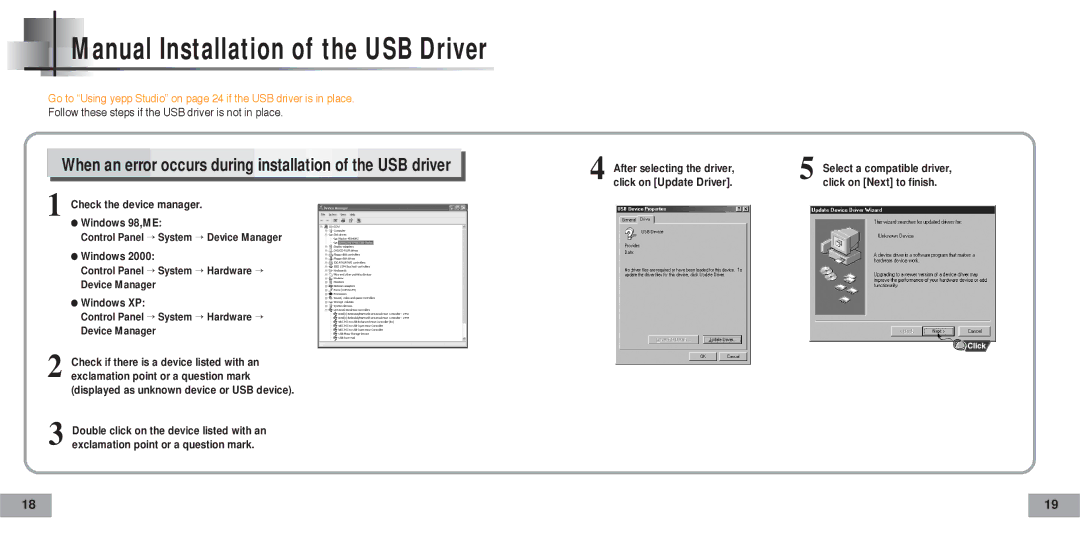 Samsung 20051027152744500, AH68-01467F manual Manual Installation of the USB Driver 