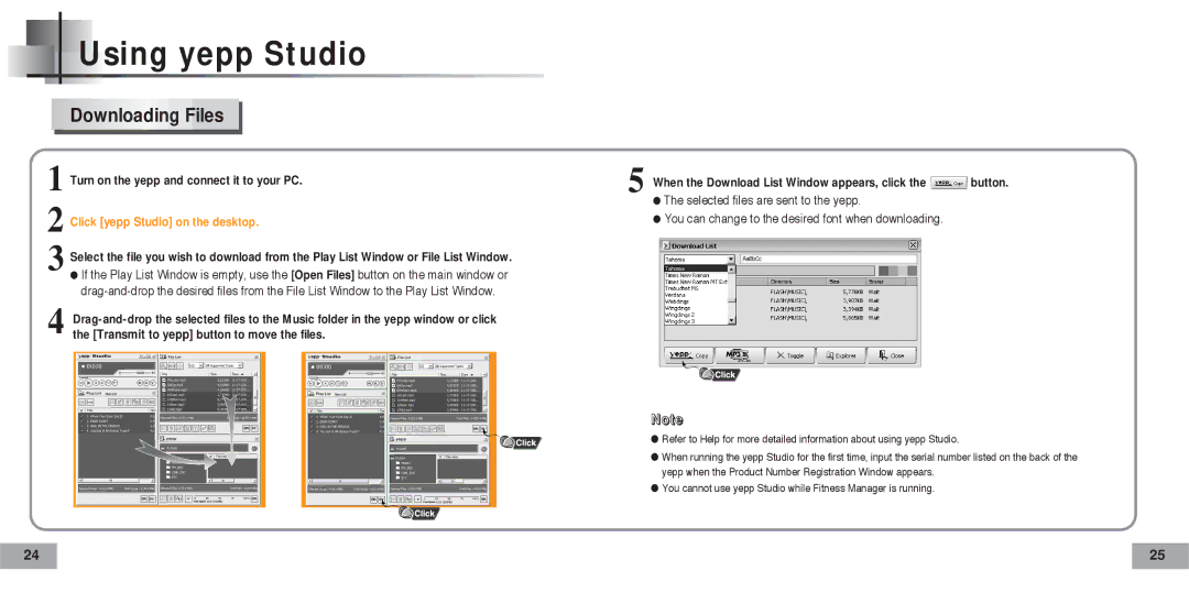 Samsung AH68-01467F, 20051027152744500 manual Using yepp Studio, Downloading Files 