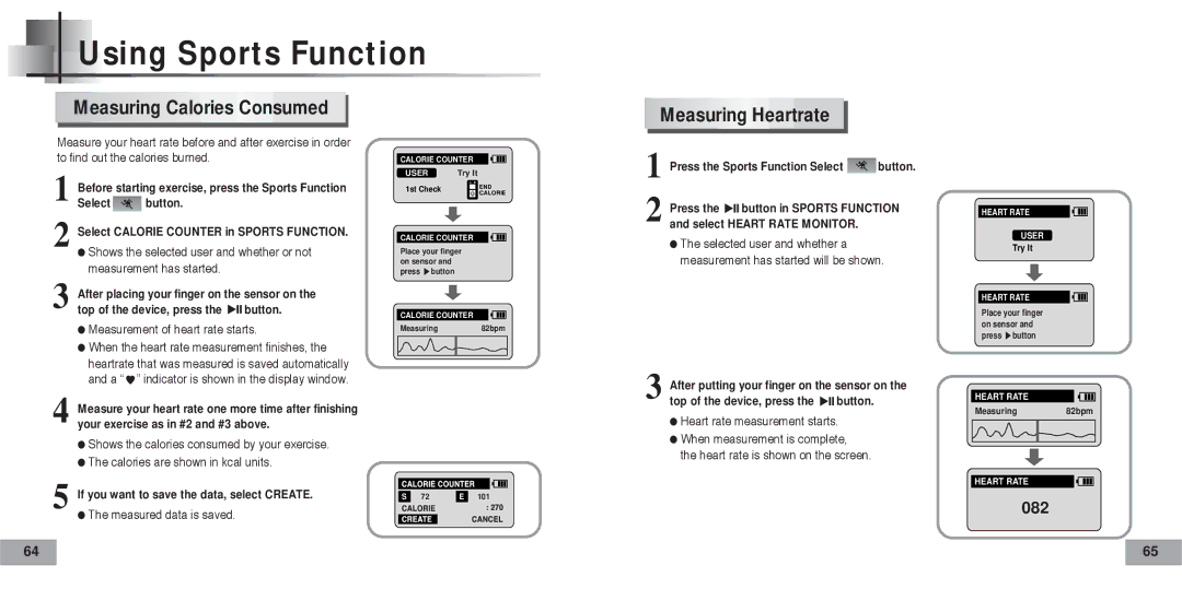 Samsung AH68-01467F, 20051027152744500 manual Measuring Calories Consumed, Measuring Heartrate 