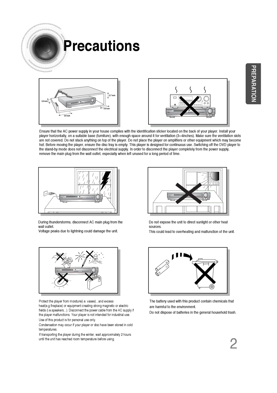 Samsung 20051111103302296 instruction manual Precautions, Preparation 