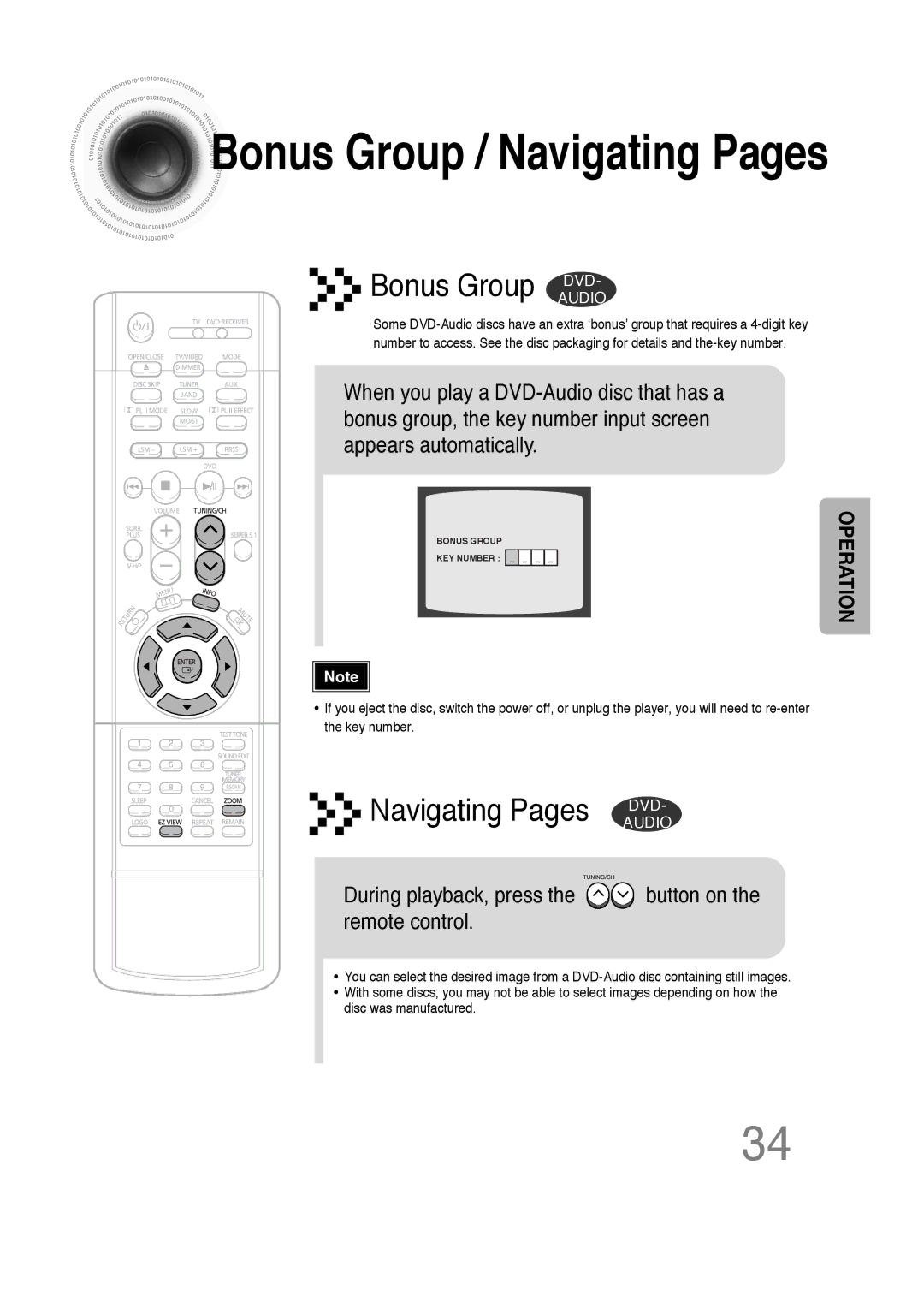 Samsung 20051111103302296 Bonus Group / Navigating Pages, During playback, press the button on the remote control 