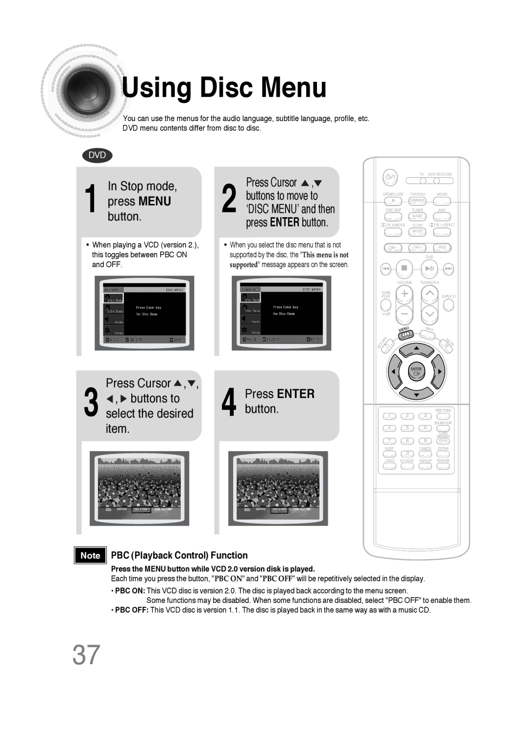 Samsung 20051111103302296 instruction manual Using Disc Menu, Stop mode, Buttons to 