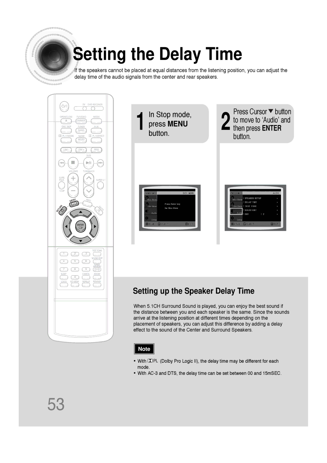 Samsung 20051111103302296 instruction manual Setting the Delay Time, Setting up the Speaker Delay Time, Press Cursor button 