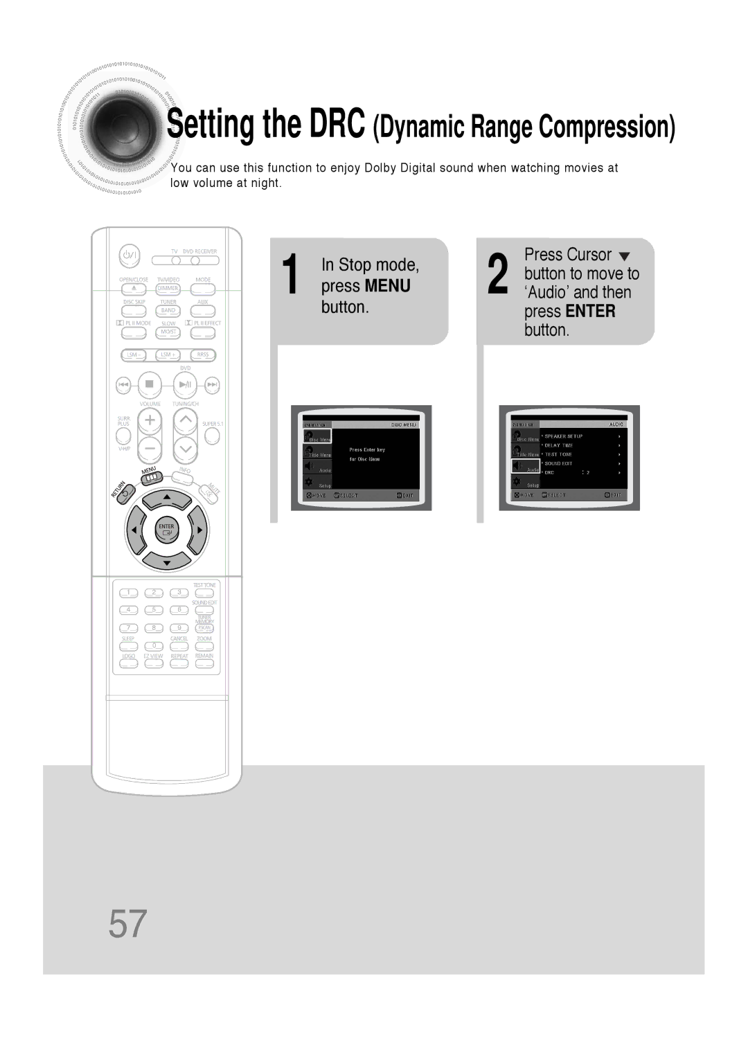 Samsung 20051111103302296 instruction manual Setting the DRC Dynamic Range Compression 