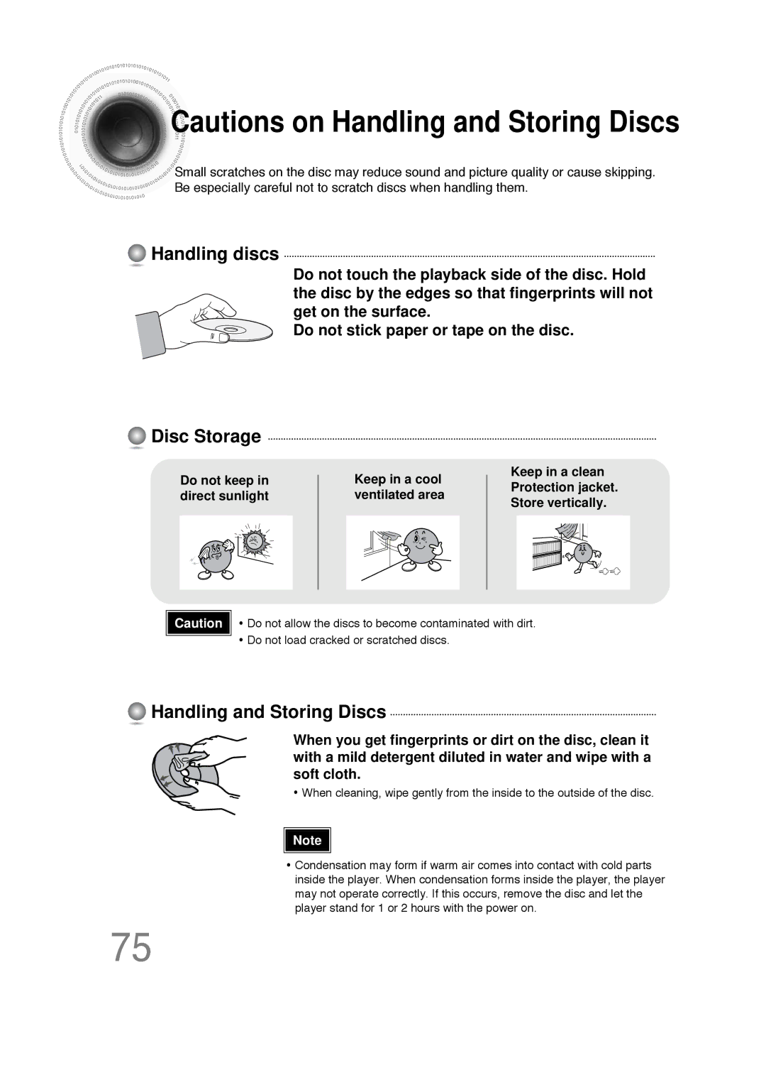 Samsung 20051111103302296 instruction manual Handling discs, Disc Storage, Handling and Storing Discs 