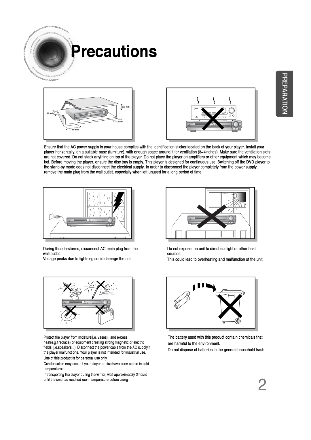 Samsung 20051111103302296 instruction manual Precautions, Preparation 