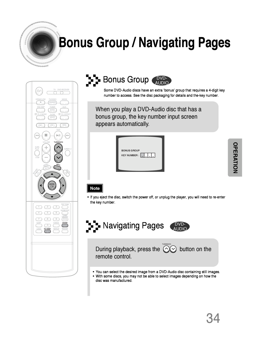 Samsung 20051111103302296 instruction manual BonusGroup / Navigating Pages, Bonus Group DVD, Navigating Pages DVD 