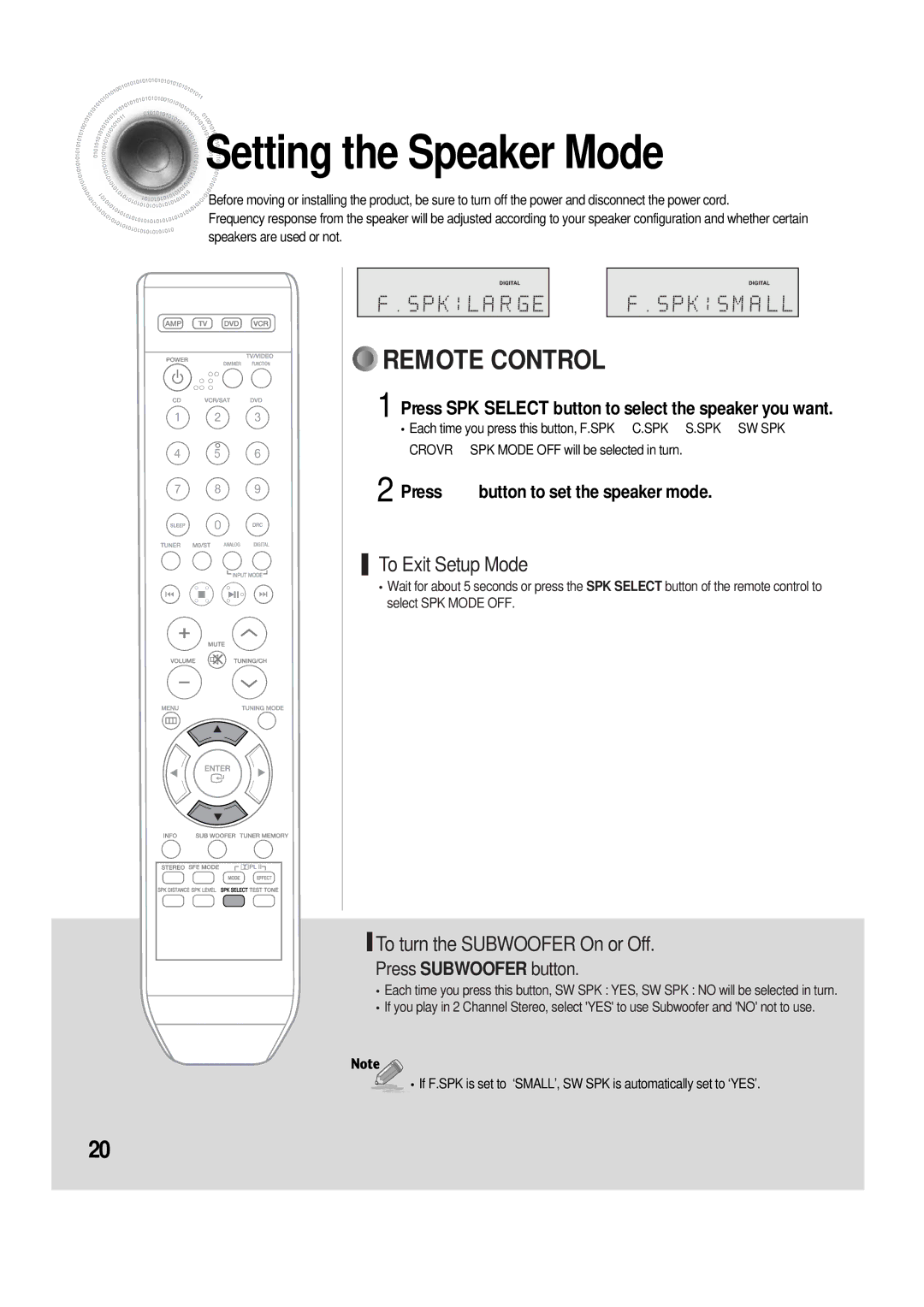 Samsung 20060510083254531, AH68-01853S, AV-R610 manual Setting the Speaker Mode, Press …† button to set the speaker mode 