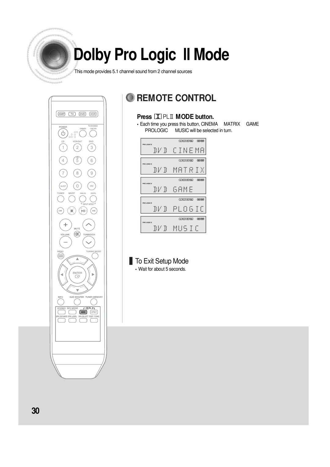 Samsung AH68-01853S, 20060510083254531, AV-R610 manual Dolby Pro Logic ll Mode, Press Mode button 