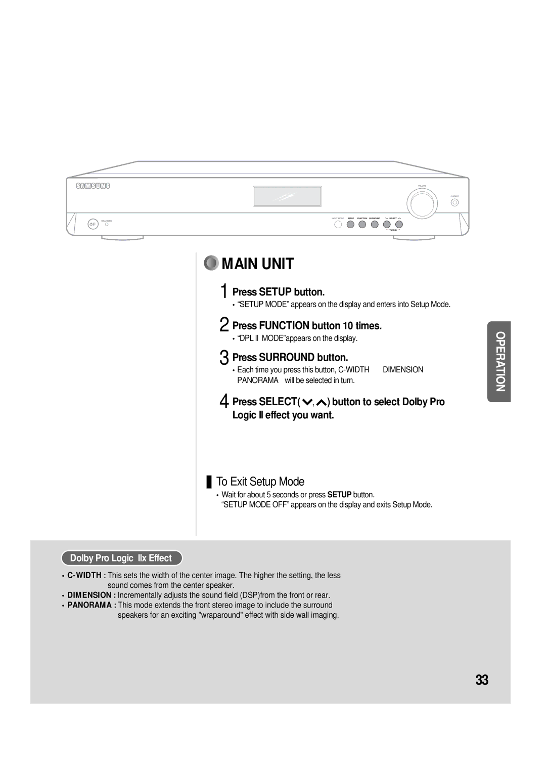 Samsung AH68-01853S, 20060510083254531, AV-R610 manual Press Function button 10 times, Dolby Pro Logic llx Effect 