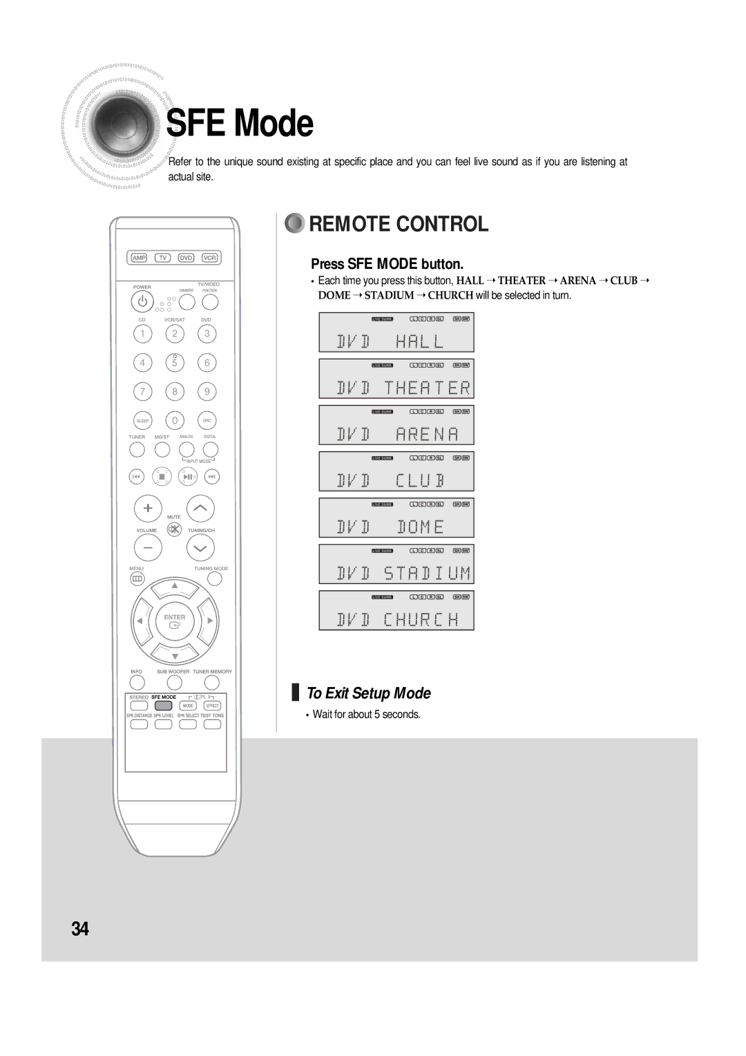 Samsung AV-R610, 20060510083254531, AH68-01853S manual Press SFE Mode button 