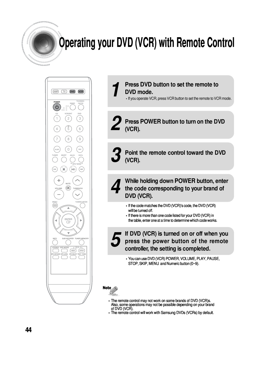 Samsung 20060510083254531 manual Operatingyour DVD VCR with Remote Control, Press DVD button to set the remote to DVD mode 
