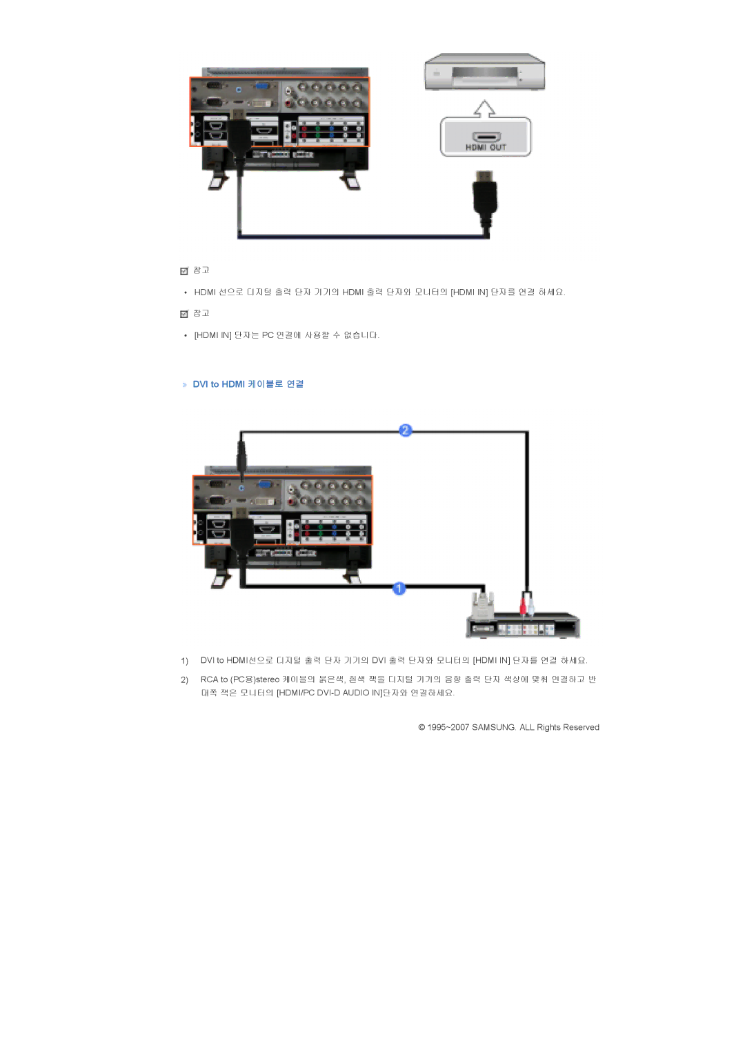 Samsung 20080310201909625 quick start DVI to Hdmi 케이블로 연결 