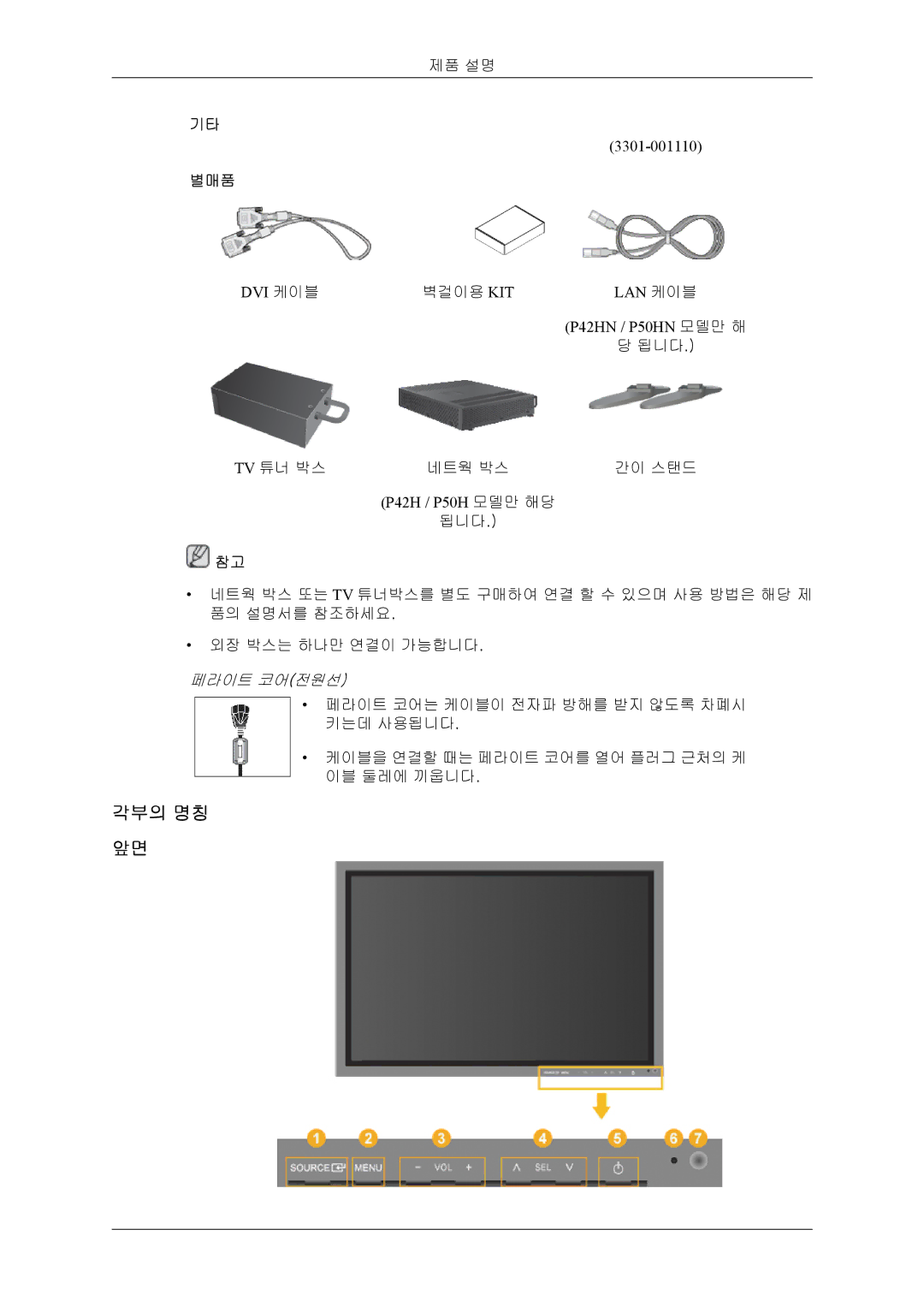 Samsung 20080828210016437 quick start 각부의 명칭, 별매품 