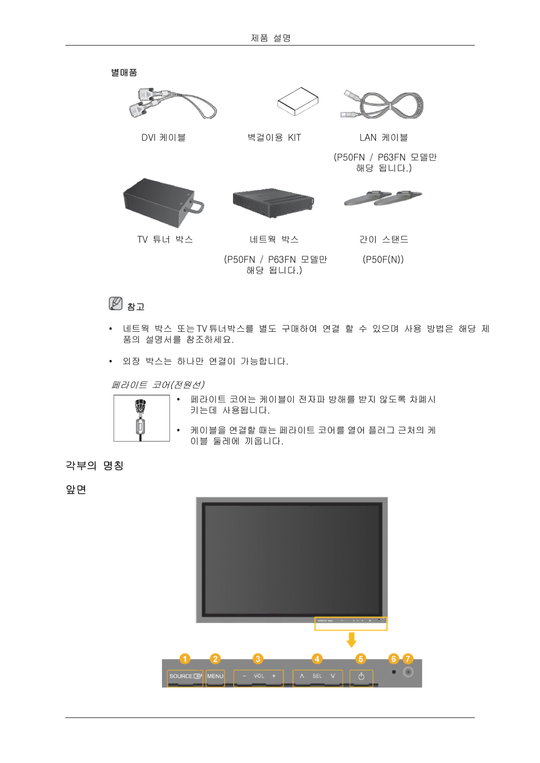 Samsung 20081006091108750 quick start 각부의 명칭, 별매품 