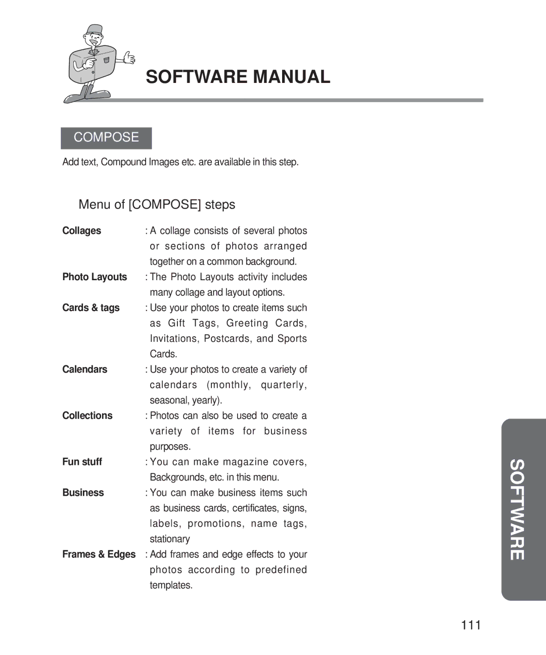 Samsung 201 manual Menu of Compose steps, 111 