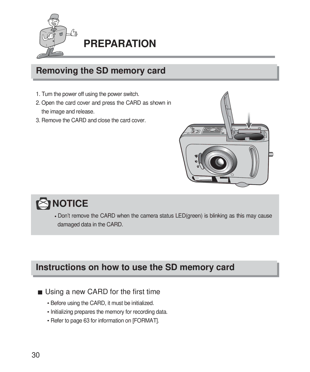 Samsung 201 manual Removing the SD memory card, Instructions on how to use the SD memory card 