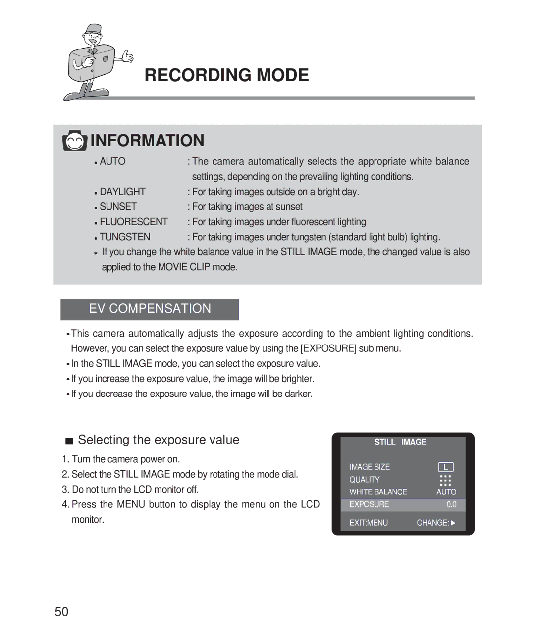 Samsung 201 manual EV Compensation, Selecting the exposure value 