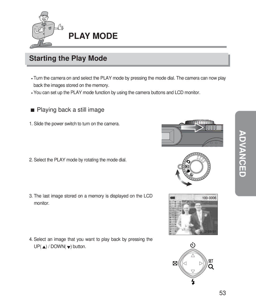 Samsung 201 manual Starting the Play Mode, Playing back a still image 