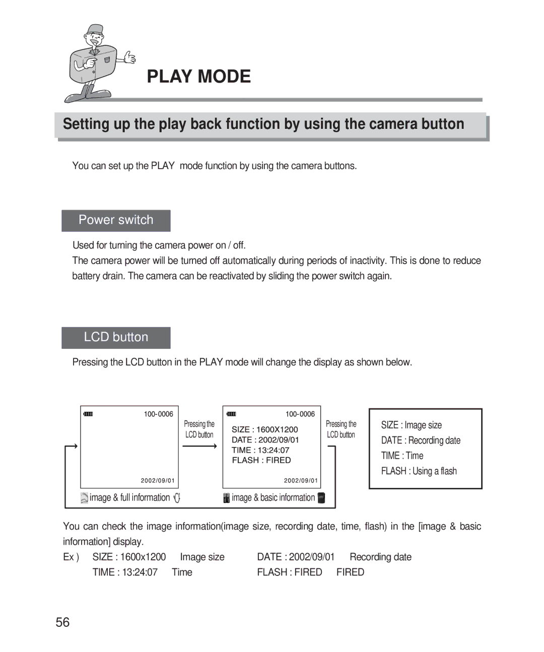 Samsung 201 manual Setting up the play back function by using the camera button, Image & full information 