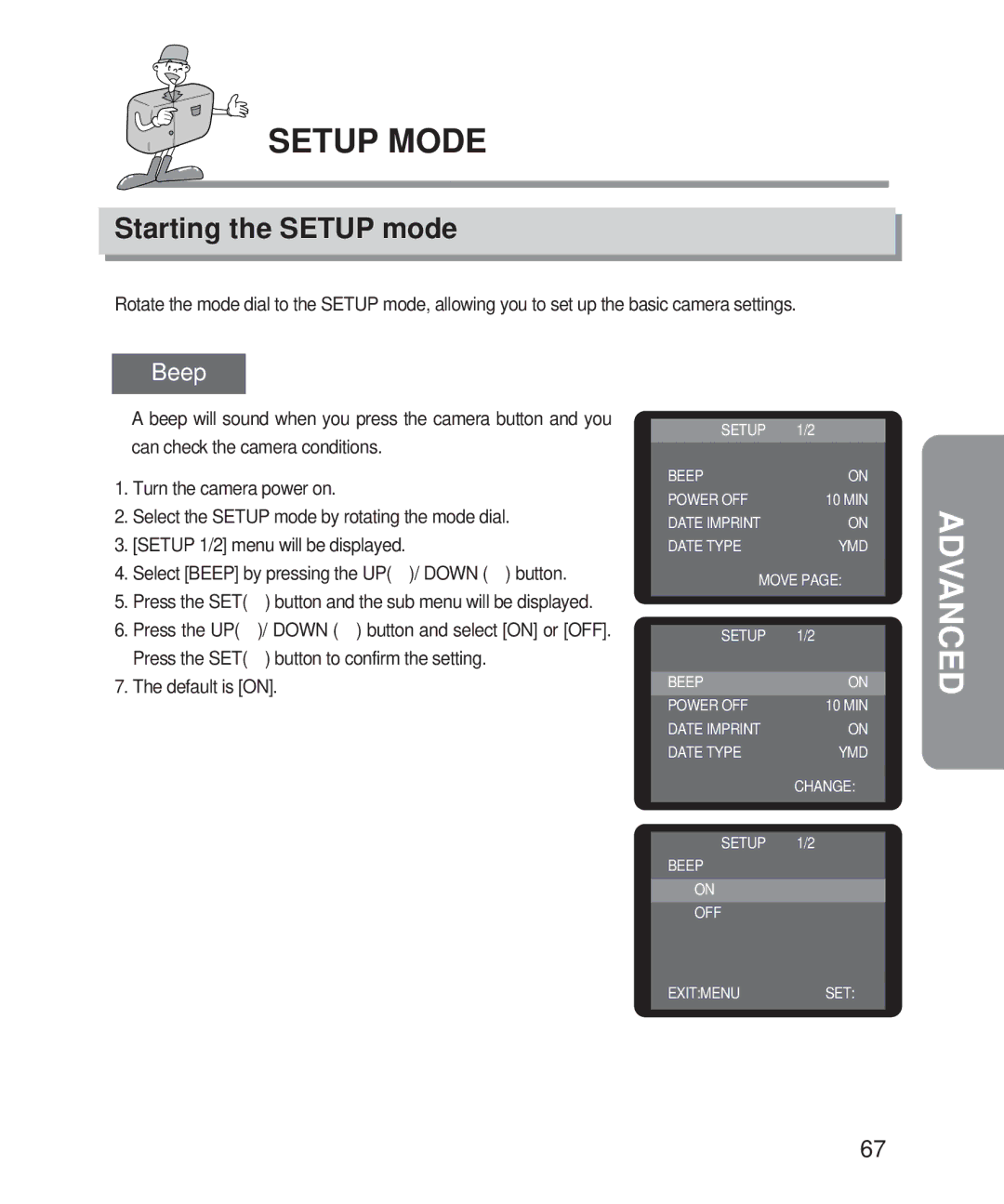 Samsung 201 manual Setup Mode, Starting the Setup mode, Beep 