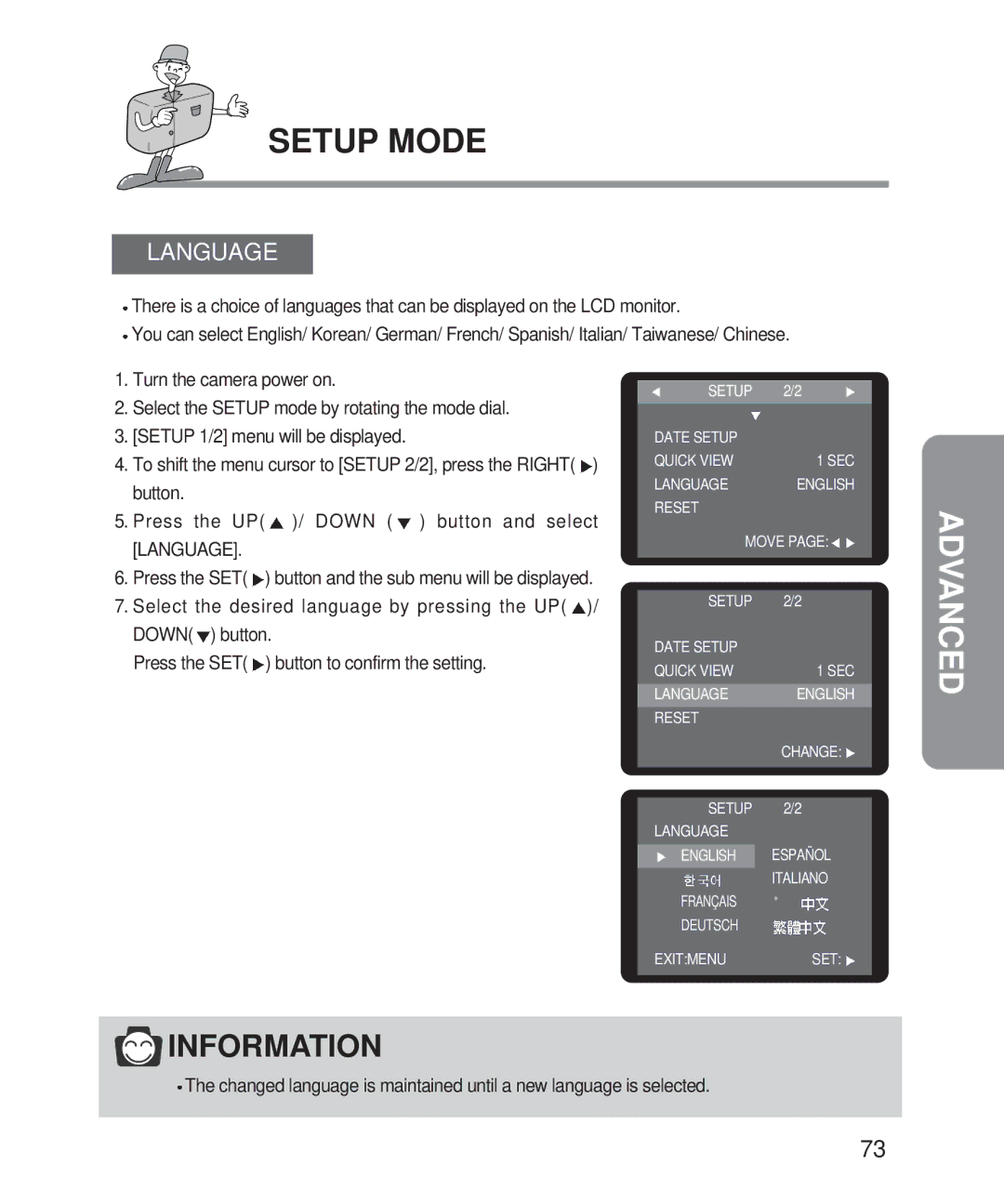 Samsung 201 manual Language 