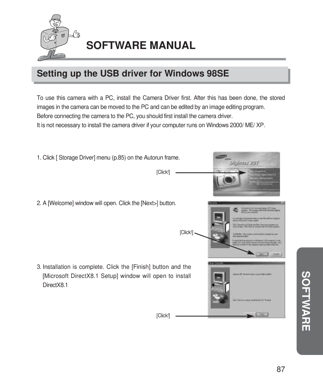 Samsung 201 manual Setting up the USB driver for Windows 98SE, Welcome window will open. Click the Next button 