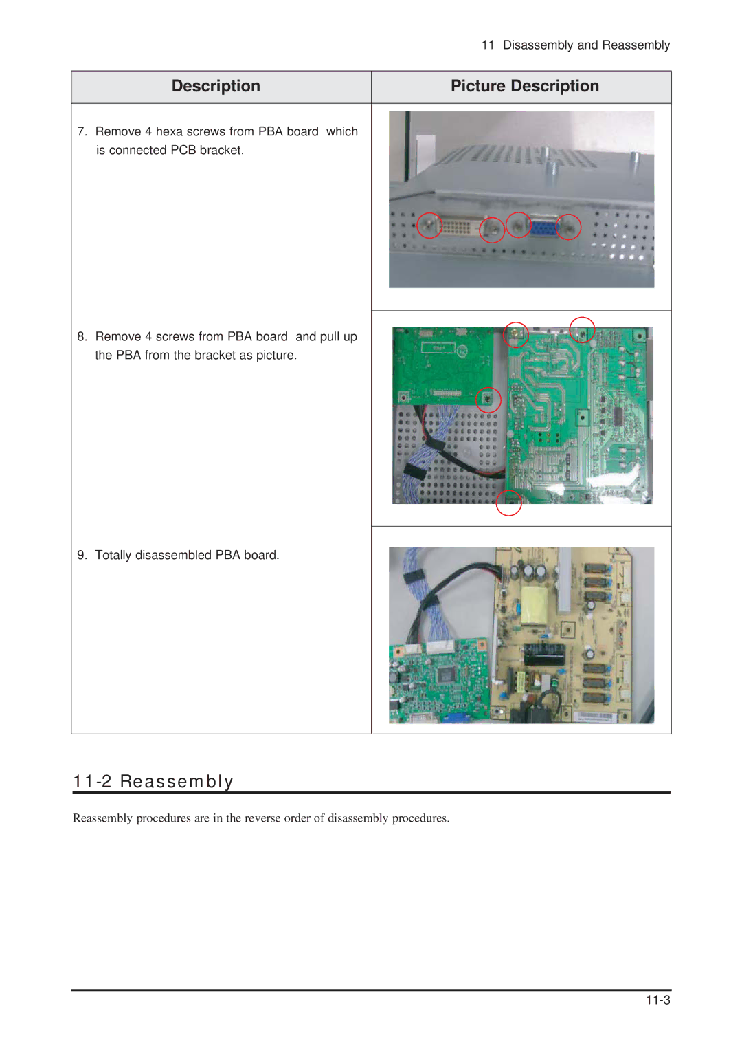 Samsung 203B service manual Reassembly 