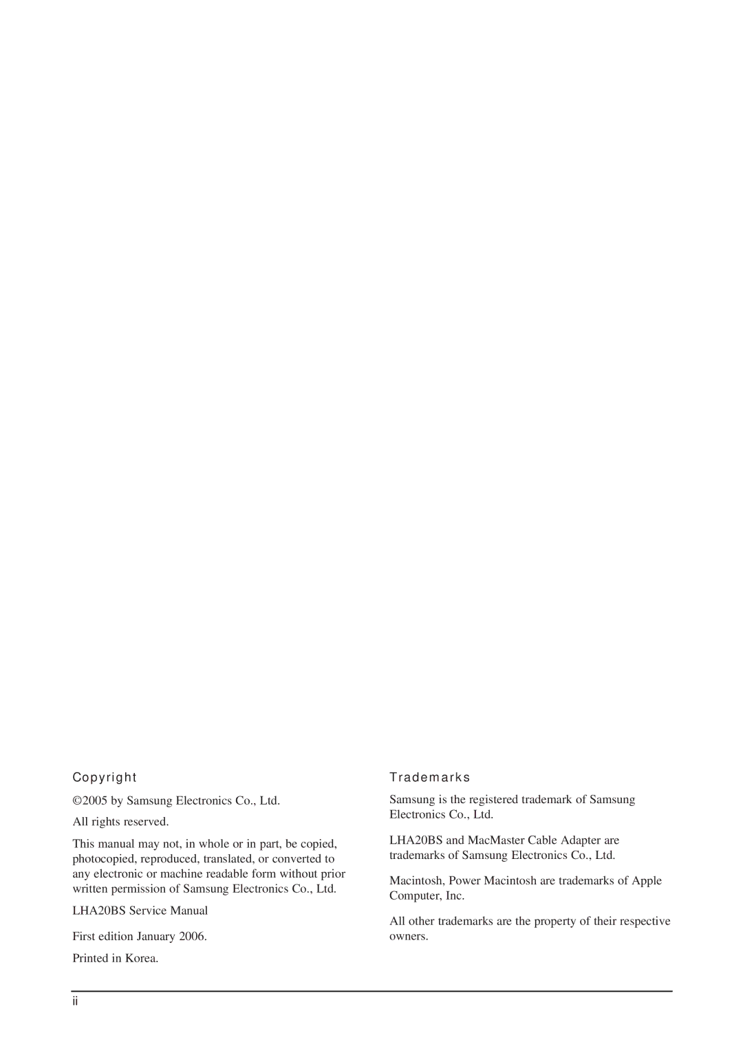 Samsung 203B service manual Copyright, Trademarks 