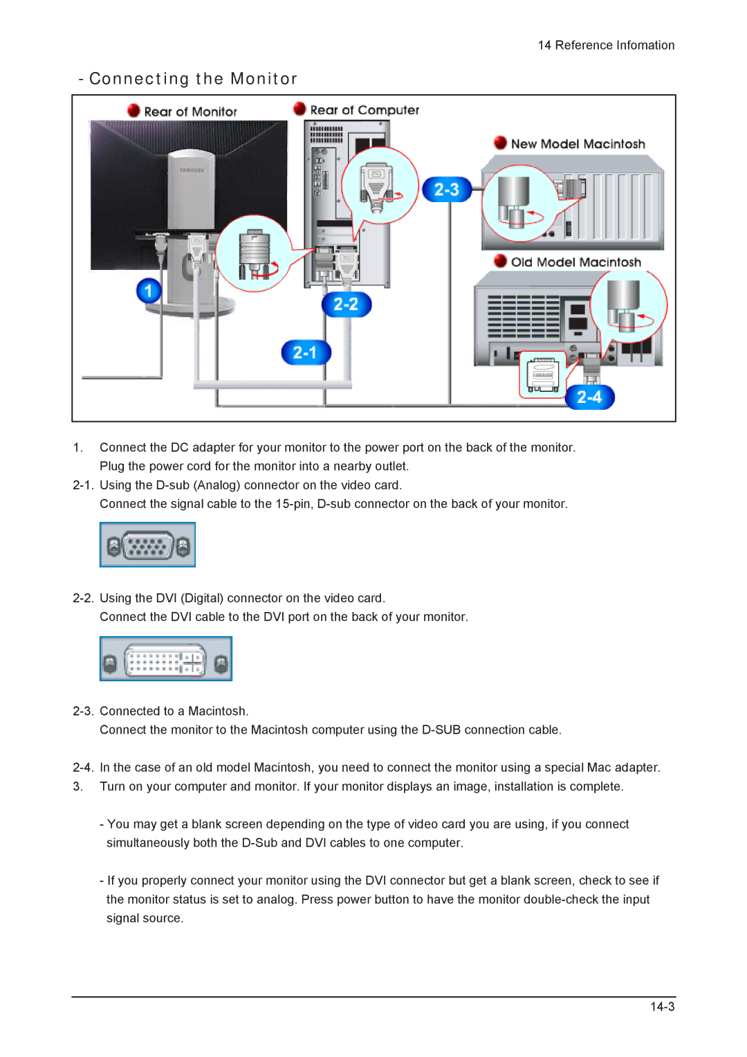 Samsung 203B service manual Connecting the Monitor 