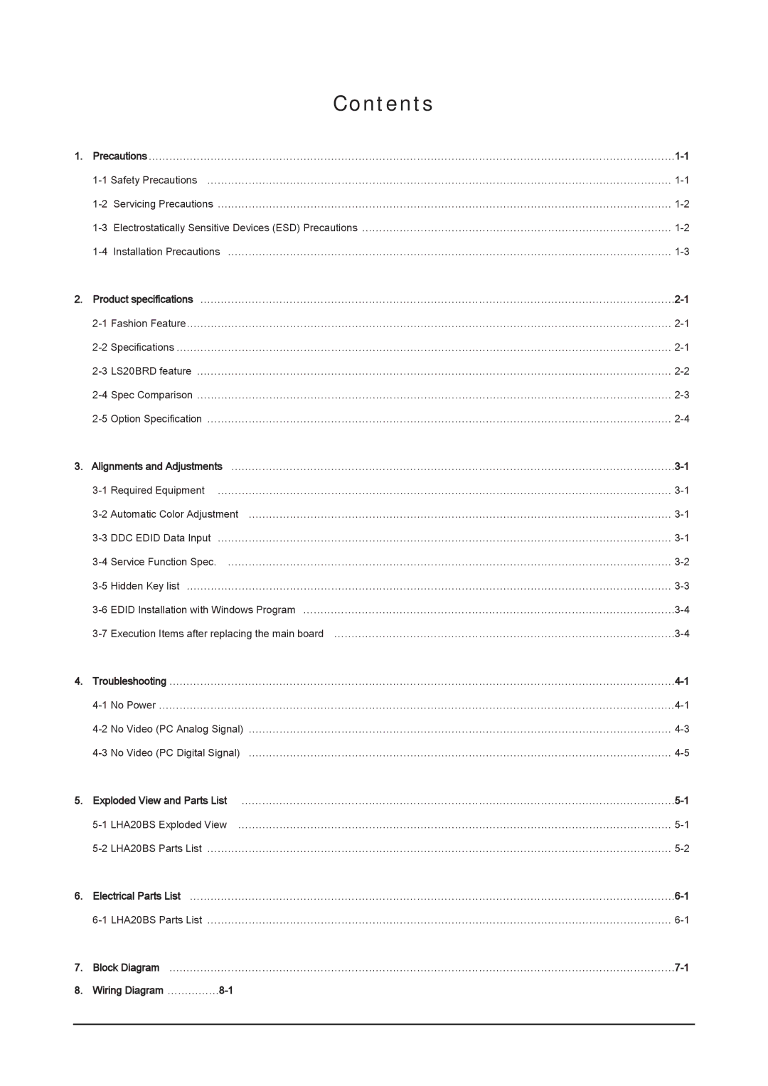 Samsung 203B service manual Contents 