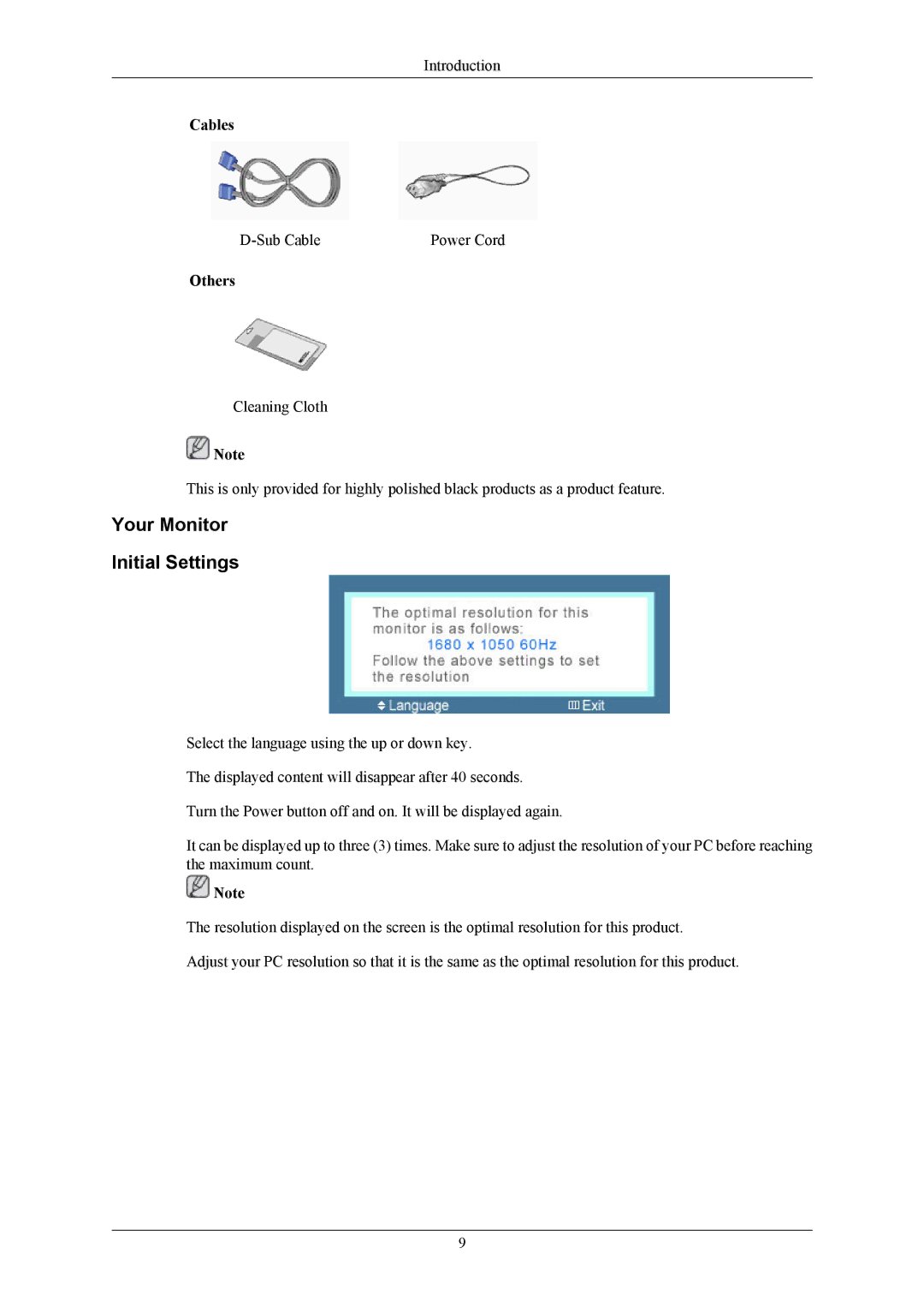 Samsung 2043NWX quick start Your Monitor Initial Settings, Others 