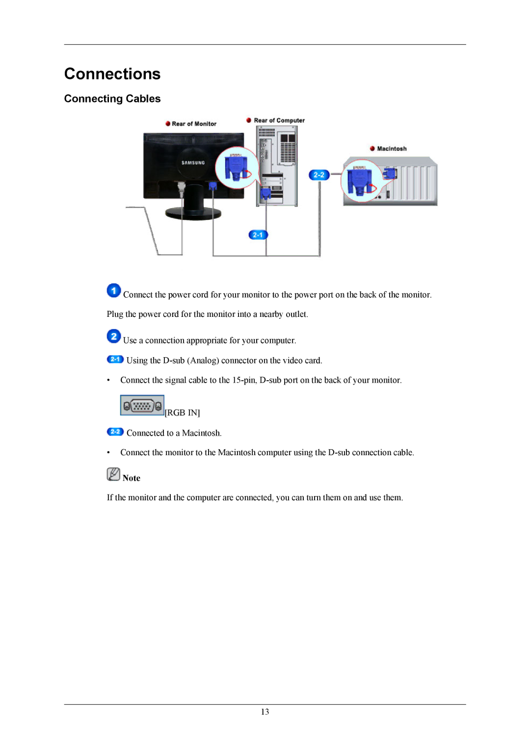 Samsung 2043NWX quick start Connections, Connecting Cables 