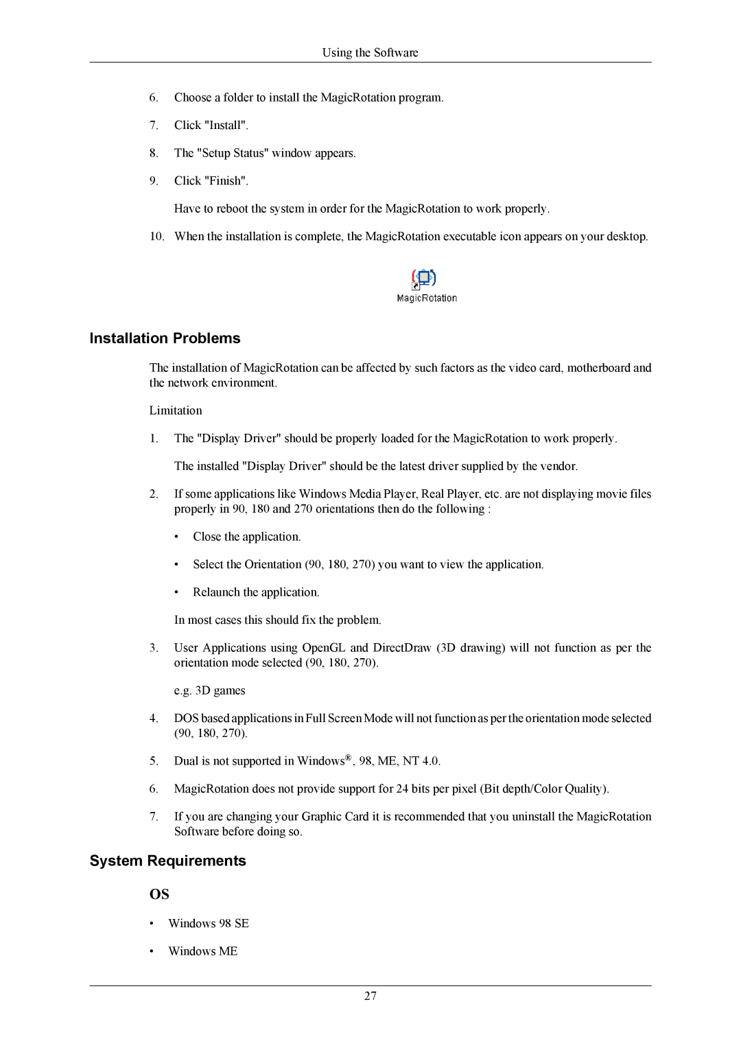 Samsung 2043NWX user manual Windows 98 SE Windows ME 