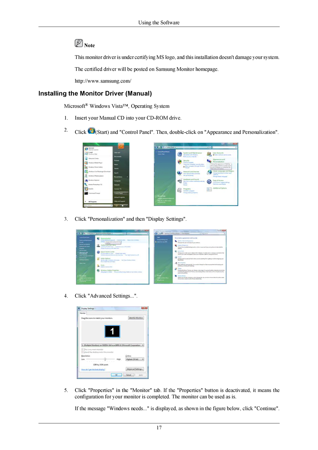 Samsung 2043NWX user manual Installing the Monitor Driver Manual 