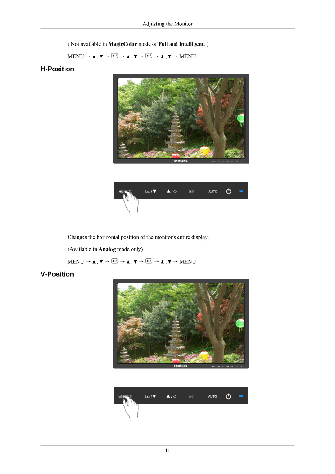 Samsung 2043NWX user manual Position 